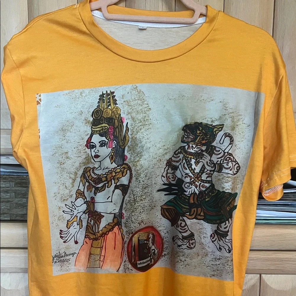 #** 002= unisex Khmer Art Graphic T-Shirt in Orange design - Picture 1 of 13